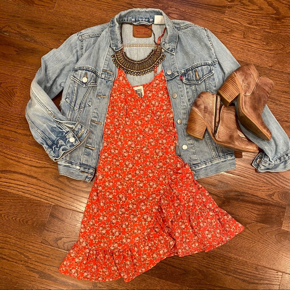 Free People All My Love Red Floral Wrap Dress